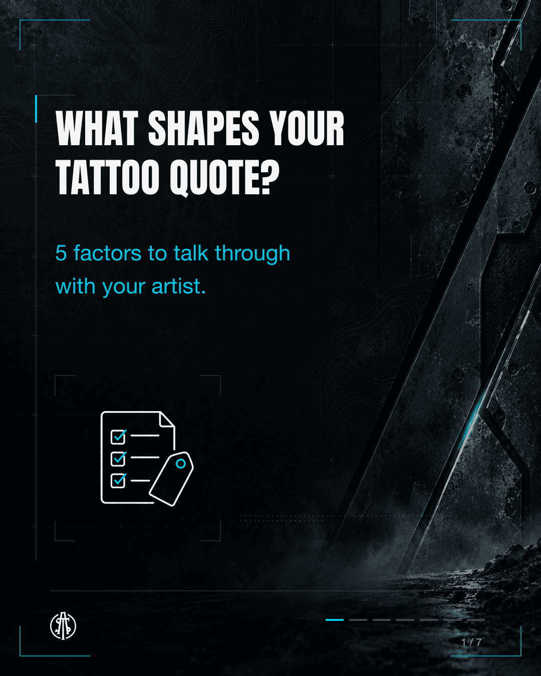 Five factors to discuss for a tattoo quote: size, detail, placement, color plan, and design work.