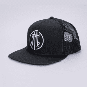 ATS Icon Distressed Black Mesh Snapback Trucker Cap