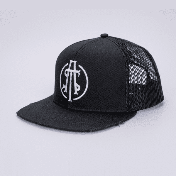 ATS Icon Distressed Black Mesh Snapback Trucker Cap